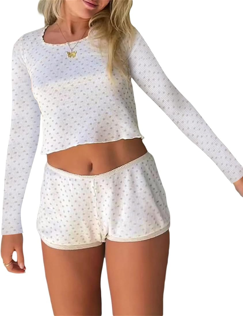 Multitrust Women Two Piece Matching Sets Knit Lounge Set Y2K Crop Tops and High Waist Shorts Summ... | Amazon (US)