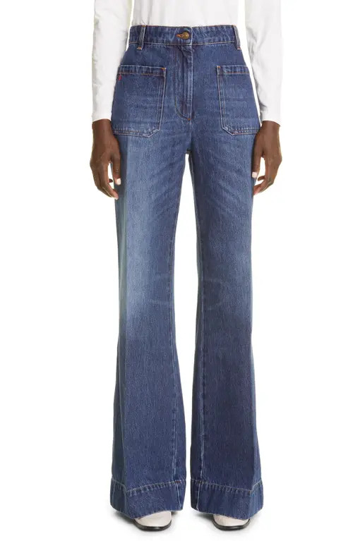 Victoria Beckham Alina Flare Leg Jeans in 7324 Marble Wash Light Aw21 at Nordstrom, Size 29 | Nordstrom