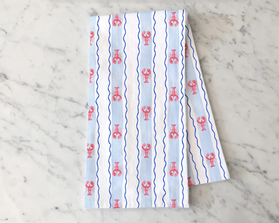 Lobster Striped Tea Towel, Summer Kitchen Decor, Coastal Towel, Summer Decor, Lobster Gift, Beach... | Etsy (Global)