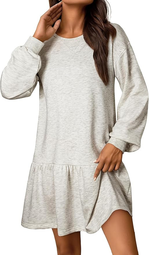 BLENCOT Womens 2025 Fall Long Sleeve Pullover Tops Crewneck Rib Knit Patchwork Sweatshirt Dress C... | Amazon (US)