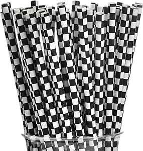 ALINK 100 Black and White Checkered Racing Paper Straws, Biodegradable Disposable Drinking Straws... | Amazon (US)