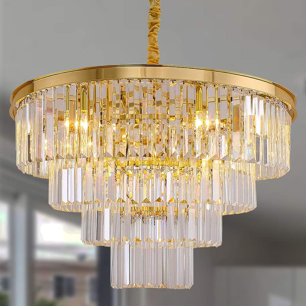 Meelighting Gold Plated Crystal Modern Contemporary Chandeliers Pendant Ceiling Light 4-Tier Chan... | Amazon (US)