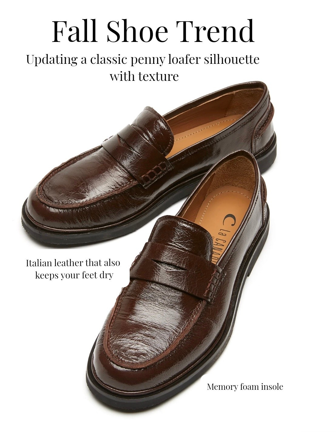 Fall trend: Updating the classic penny loafer silhouette with a texture. Here, a crushed leather that has a signature waterproof technology to keep your feet dry! And a memory foam insole to keep you comfortable @lacanadienneshoes 

#LTKSeasonal