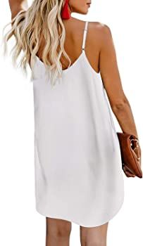 AlvaQ Women 2023 Summer Spaghetti Strap Button Down V Neck Sleeveless Casual Mini Dress Strappy S... | Amazon (US)