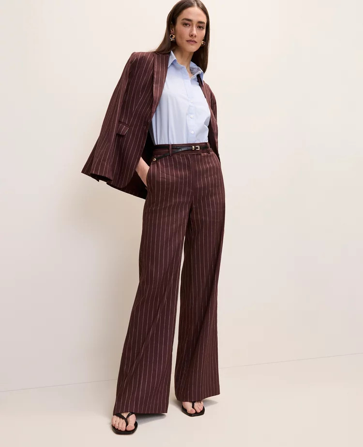 The Pinstriped Wide-Leg Flare Trouser in Linen Blend | Ann Taylor