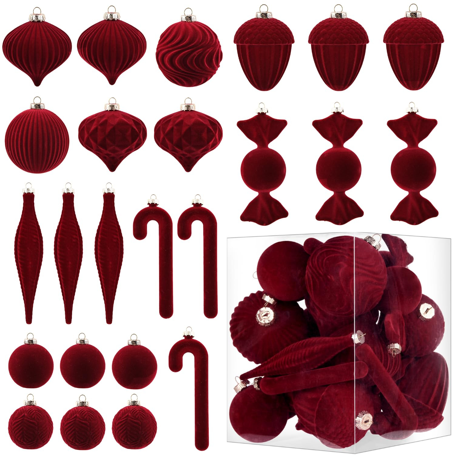 Velvet Ornaments for Christmas Tree Decorations - Burgundy Flocked Christmas Ornament Set for Win... | Amazon (US)