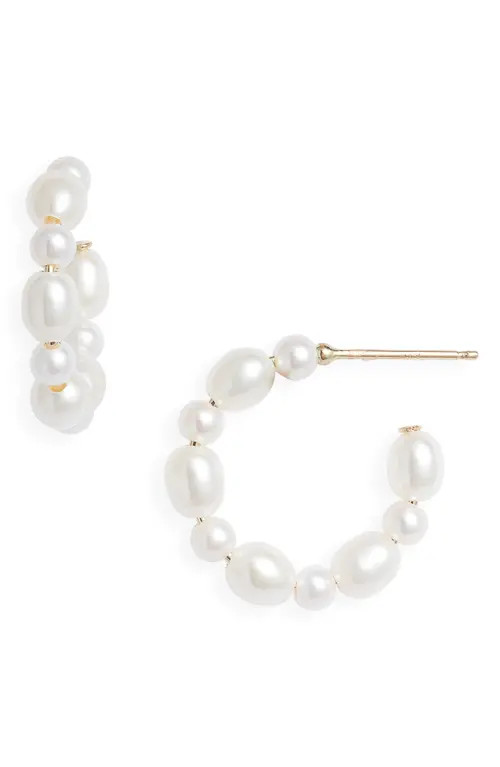 Poppy Finch Mixed Cultured Pearl Hoop Earrings in Pearl/14Kyg at Nordstrom | Nordstrom