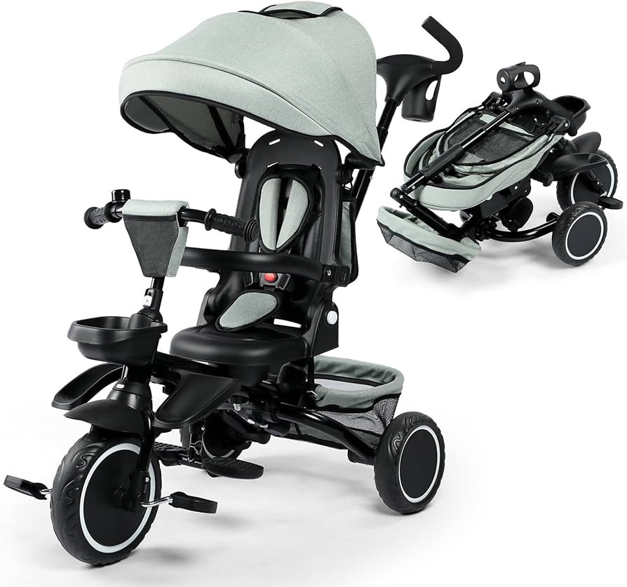 Kinder King Kids Tricycle, 8 in 1 Folding Toddler Trike w/Adjustable Push Handle, Rotatable Seat,... | Amazon (US)