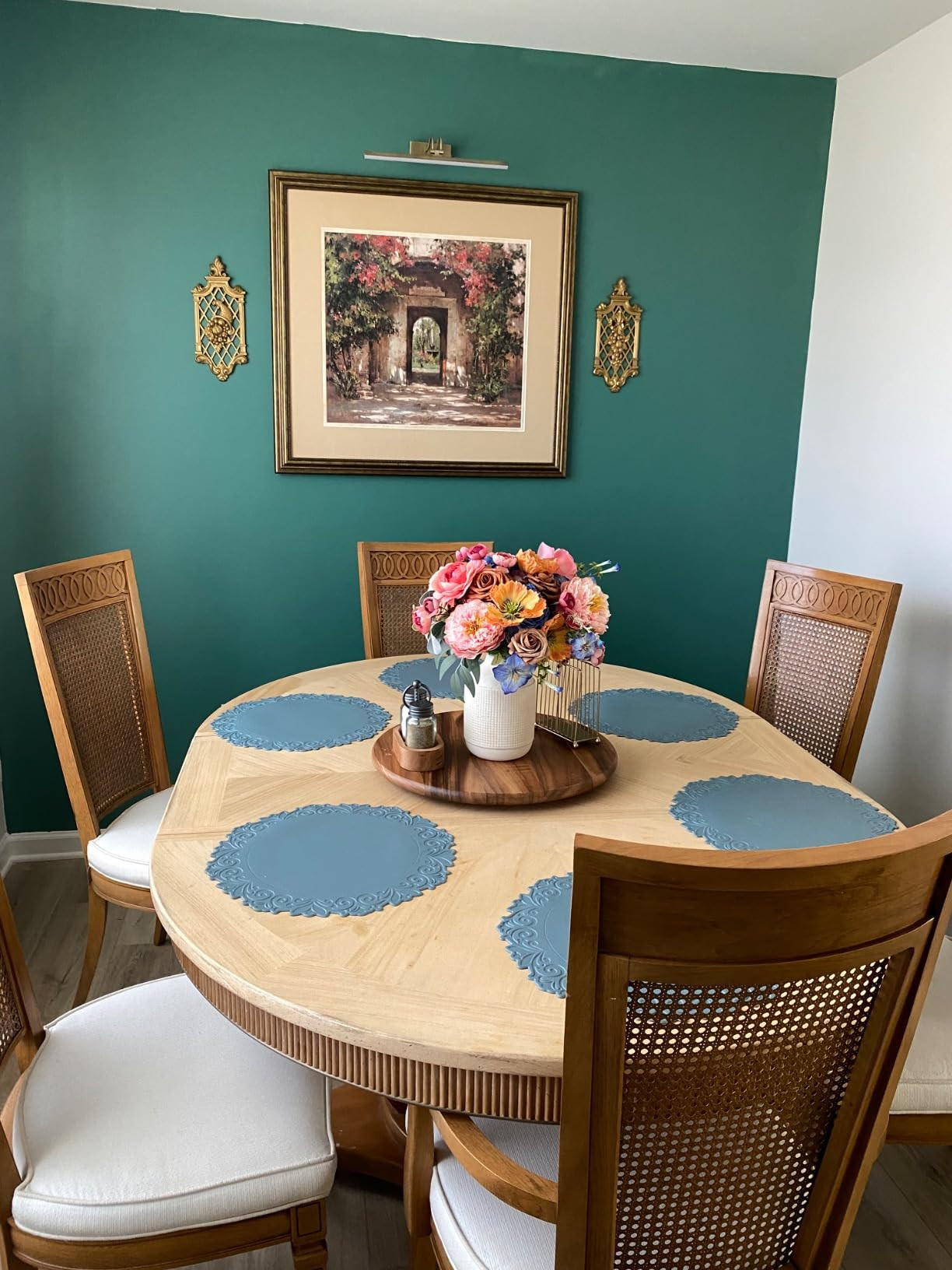 Round Placemats,PU Heat Insulation Stain Resistant Non-Slip Waterproof Dining Table Mats for Indo... | Amazon (US)