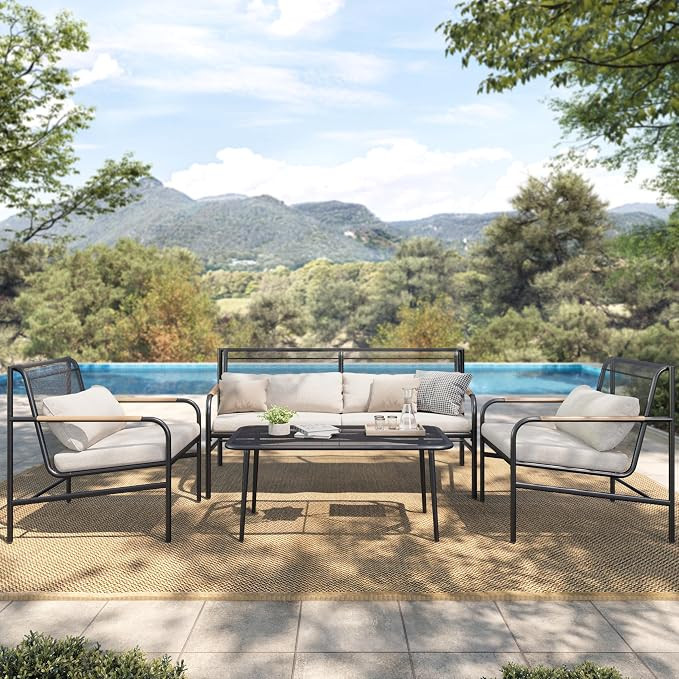 HERA'S HOUSE Patio Furniture Set, 4 Pieces Outdoor Furniture Set with 6.7'' Thick Cushions, All-W... | Amazon (US)
