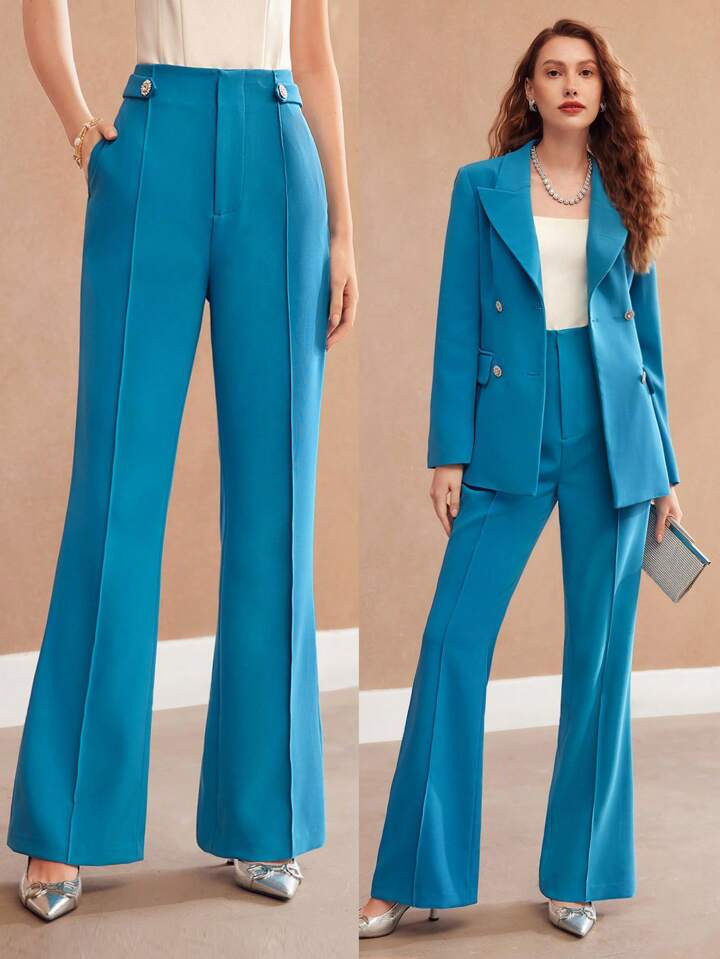 MOTF PREMIUM HIGH WAIST SEAM DETAIL FLARE LEG SUIT PANTS | SHEIN