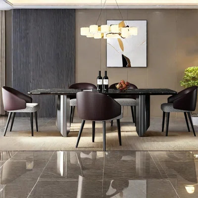 Modern simple light luxury marble dining table set | Wayfair North America