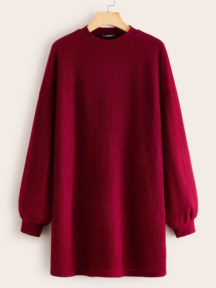 Drop Shoulder Mock-neck Rib-knit Dress | SHEIN