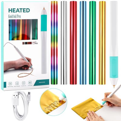 Hot Foil Roll & Hot Heated Foil Pens Set,Foil Quill Starter USB Heat Foil Pen for Scrapbooking Tool Kits Gold Hot Foil Roll for Card Making Craft Scrapbooking Drawing Pen with USB Cable DC5V | Amazon (US)
