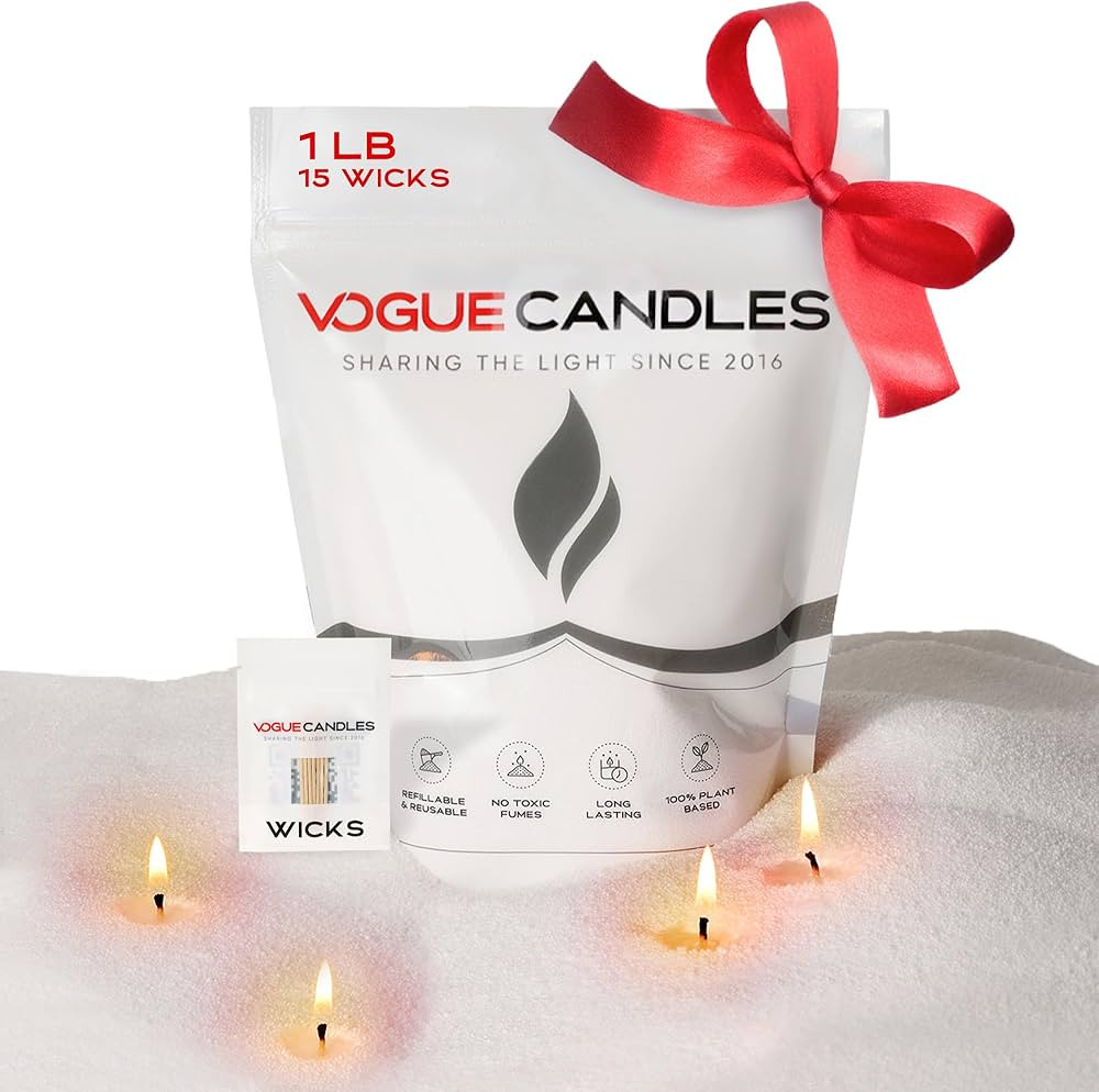 Vogue Candles 1LB Candle Sand with 15 Wicks | Plant-Based Refillable Wax Granules for DIY Candle ... | Amazon (US)