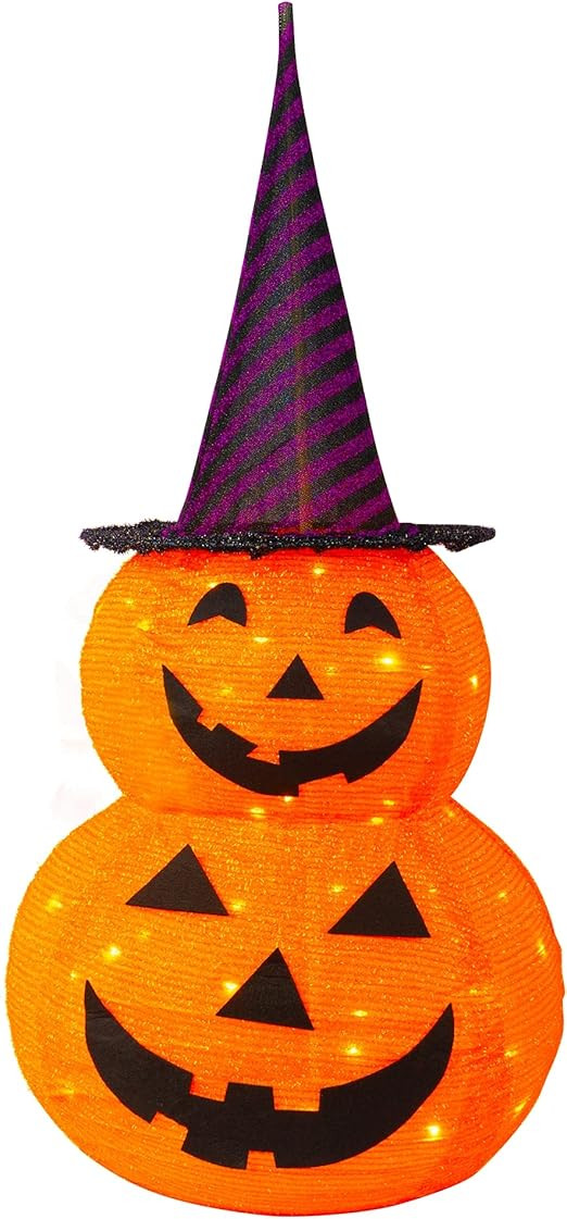 FUNPENY 3FT Halloween Collapsible Pumpkin Decorations, Light Up 50 LED Pumpkin with Hat 8 Lighted... | Amazon (US)