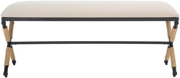 SAFAVIEH Couture Collection Carmelo Coastal Linen Hemp Wrapped Bench, Beige/Black | Amazon (US)