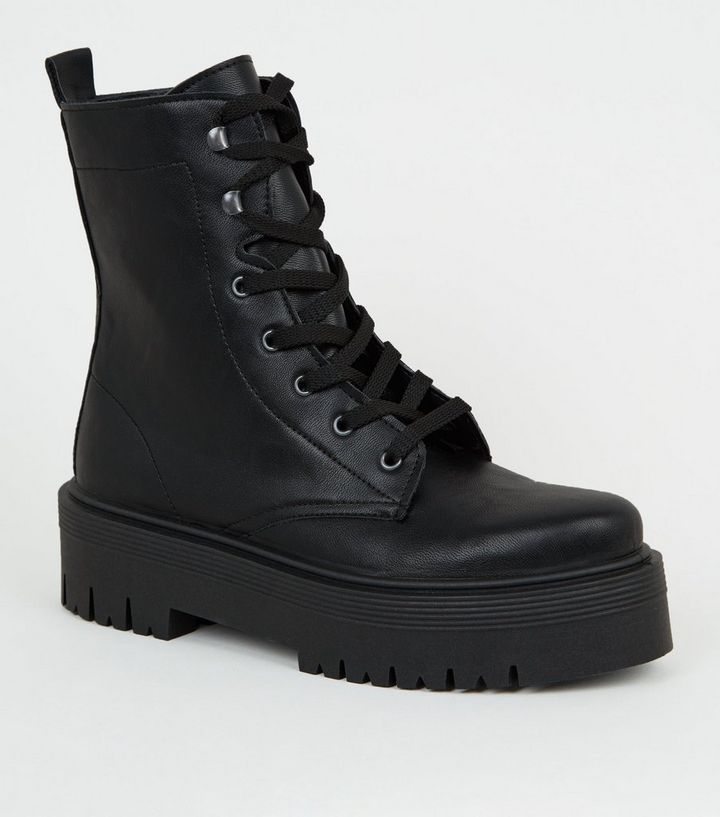 Black Leather-Look Chunky Lace Up Boots
						
						Add to Saved Items
						Remove from Saved I... | New Look (UK)