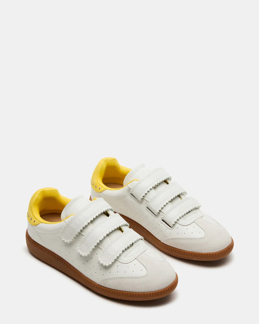 MOMENTUM White/Yellow Velcro Low-Top Sneaker | Women's Sneakers | Steve Madden (US)