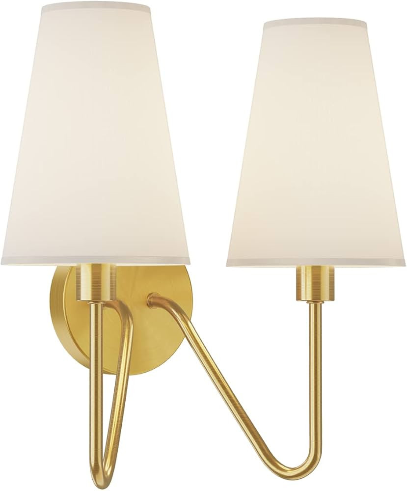 Electro bp;Double Head Classic 2 Lights Wall Sconces Lighting Fixture Polished Gold with Cream Wh... | Amazon (US)
