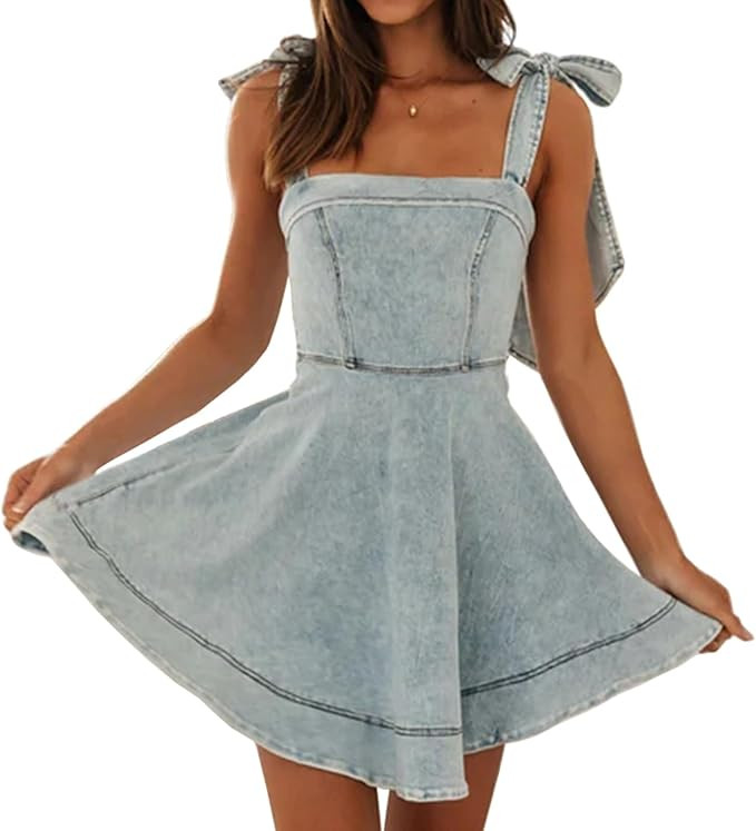 Women's Summer Casual Cute Sleeveless Denim Dress Trendy Stretch Slim Sundresses Distressed Mini ... | Amazon (US)