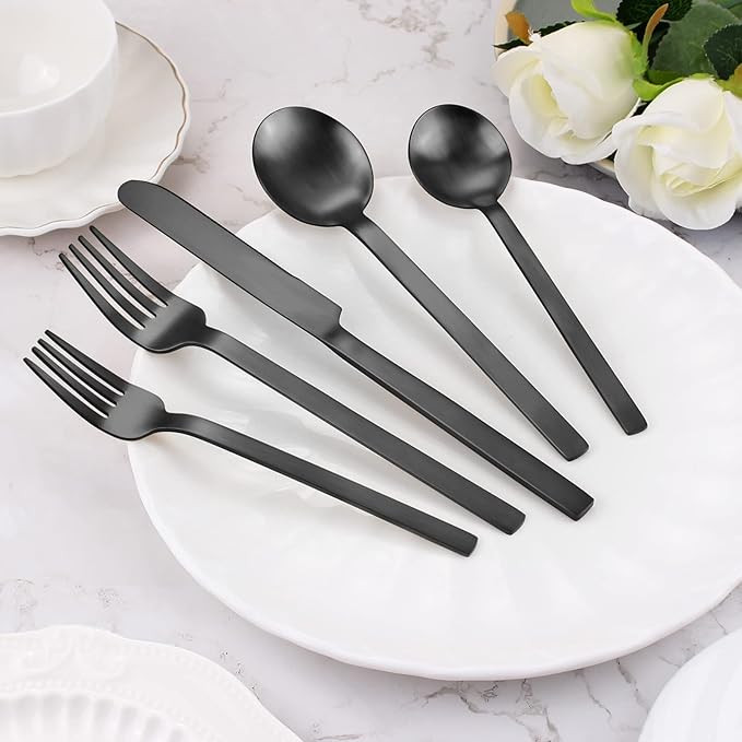 Matte Black Silverware Set，OPOLIA 30-Piece Stainless Steel Flatware Cutlery Set for 6，Stain F... | Amazon (US)