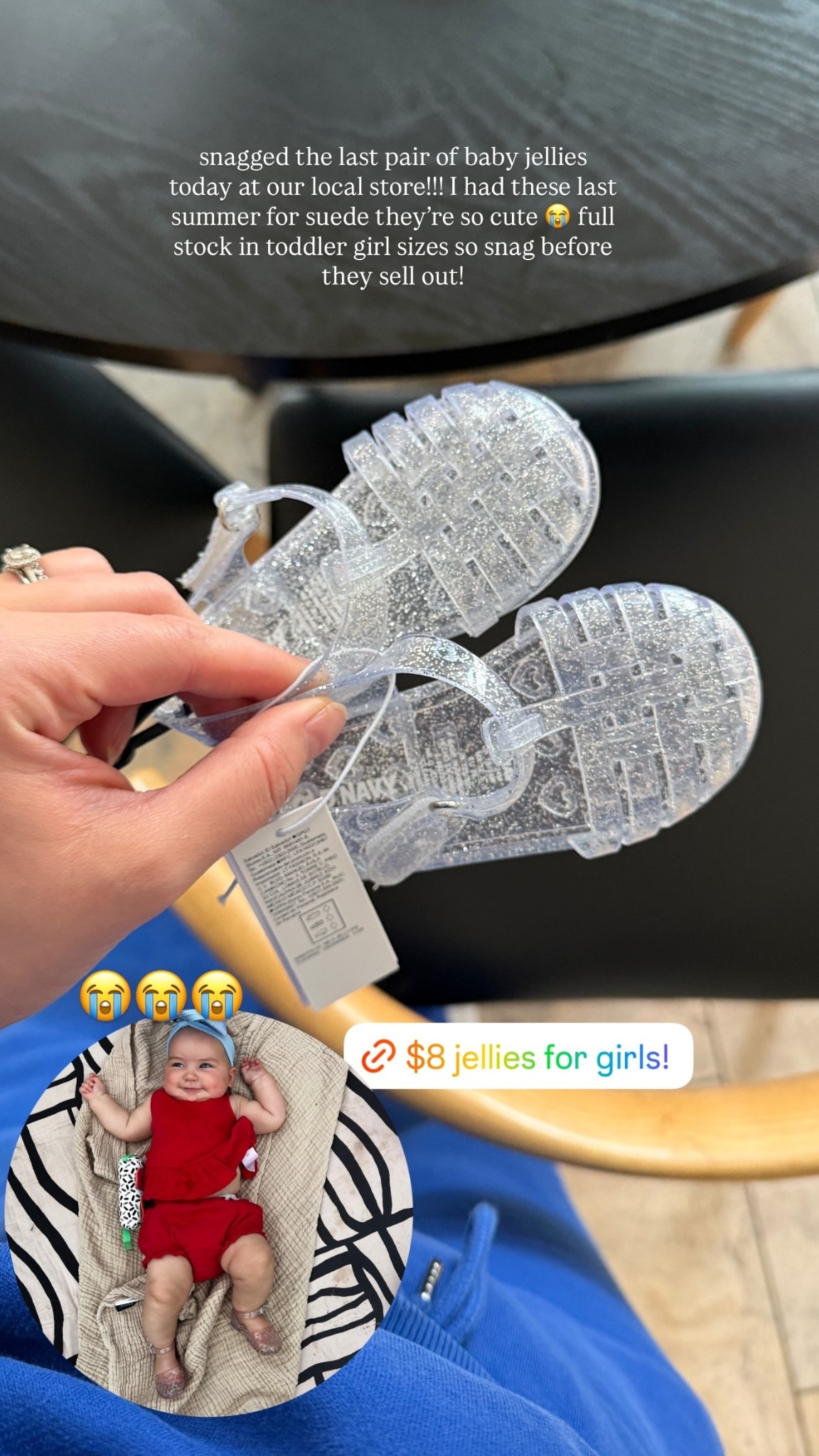 snagged the last pair of baby jellies today at our local store!!! I had these last summer for suede they’re so cute 😭 full stock in toddler girl sizes so snag before they sell out! 😭😭😭