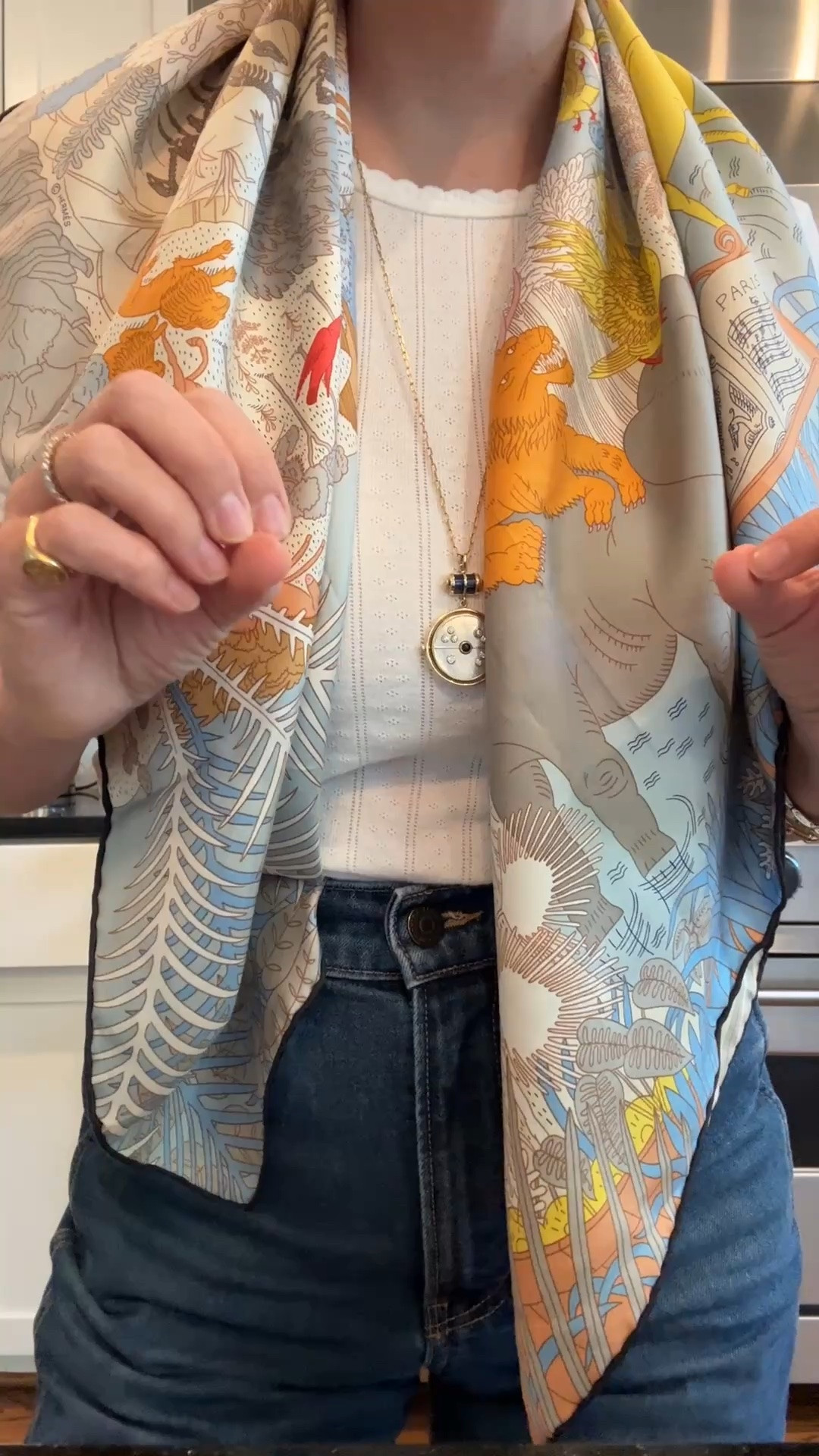 Shirt: runs small I sized up to M
Jeans: run small wearing my larger jean size 26