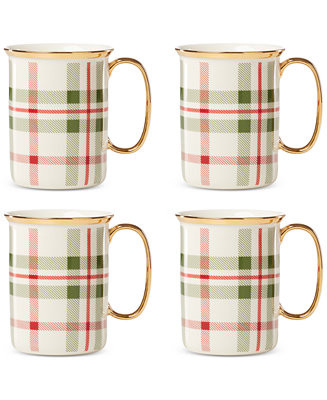 Lenox Holiday Plaid Gold-Trimmed Mugs, Set of 4 - Macy's | Macy's