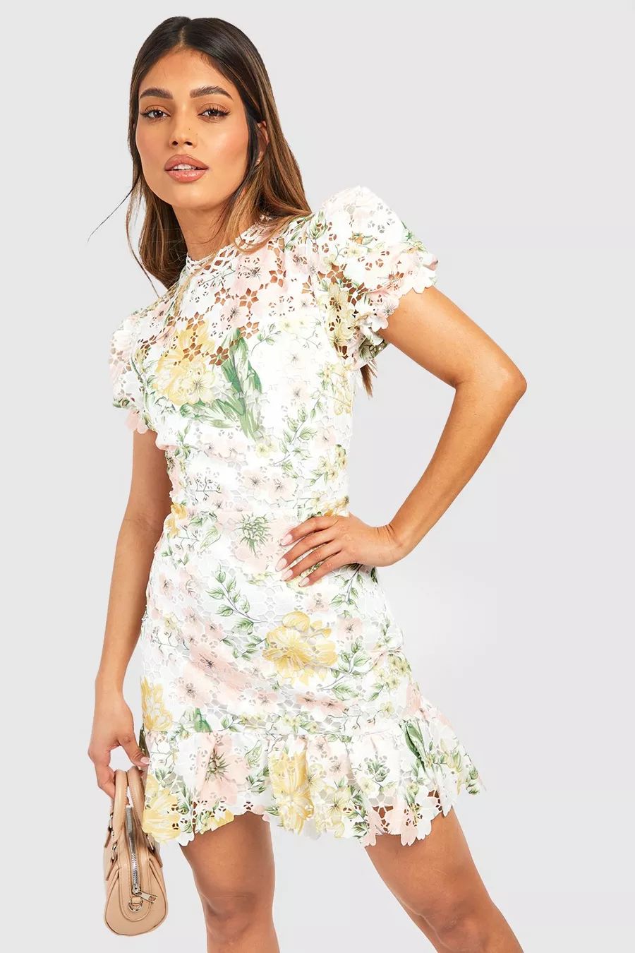 Premium Crochet Floral Mini Dress | boohoo (US & Canada)