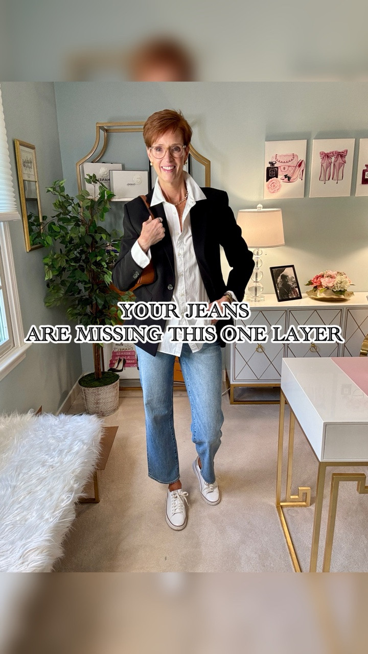 Your jeans are missing this one layer.

Comment PINTEREST  and I’ll send everything over

A white button-down and light-wash straight-leg jeans are already a classic combination. Add a black blazer and white leather sneakers, and suddenly the same basics feel much more polished without becoming dressy.

This is exactly why I keep reaching for a black blazer in the fall. And if this one looks familiar, it should. You saw it yesterday styled completely differently. The pieces that earn space in my closet are the ones I can actually wear more than one way.

Save this easy fall outfit formula for your next jeans day, and share it with a friend who loves classic everyday style.

Would you finish this outfit with sneakers, loafers or heels?

#FallOutfitIdeas #BlazerOutfits #StyleOver40 #ClassicStyle

#LTKootd #LTKOver40 #LTKTall