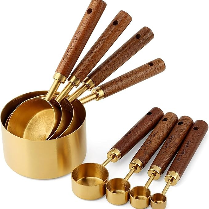 Measuring Cups and Spoons Set 8-Piece, Food-Grade Golden Nonstick with Non-Slip Wooden Handle, En... | Amazon (US)