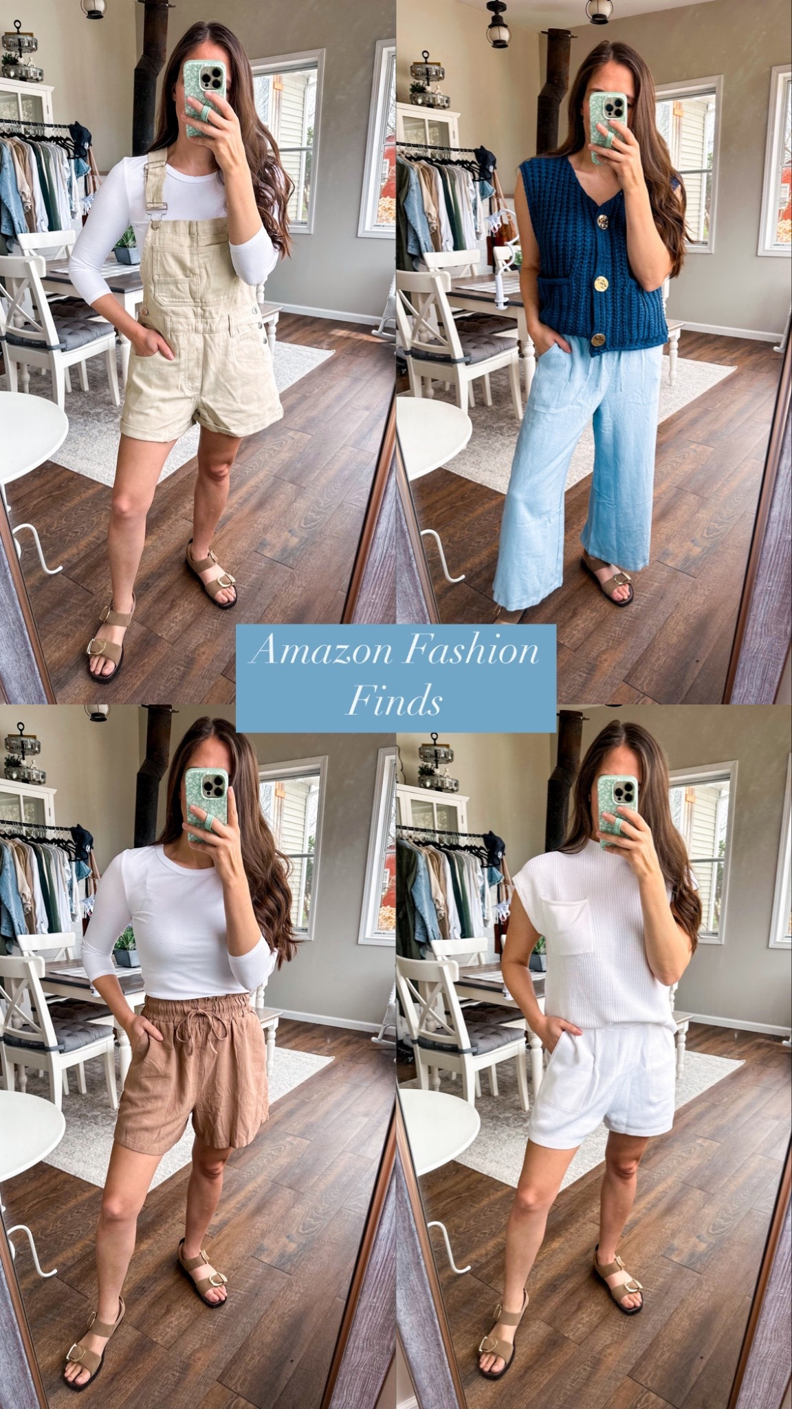 Wearing size XS in overalls and white top. XS in white set. Size small in bevy blue vest and linen pants. 

#LTKFindsUnder50 #LTKStyleTip #LTKPetite