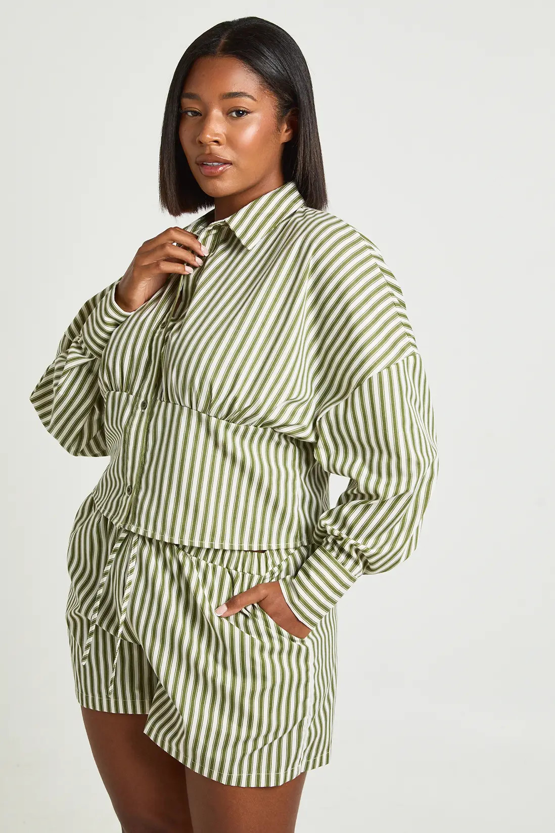 Green Plus Stripe Drawcord Shorts | Boohoo USA | boohoo (US & Canada)