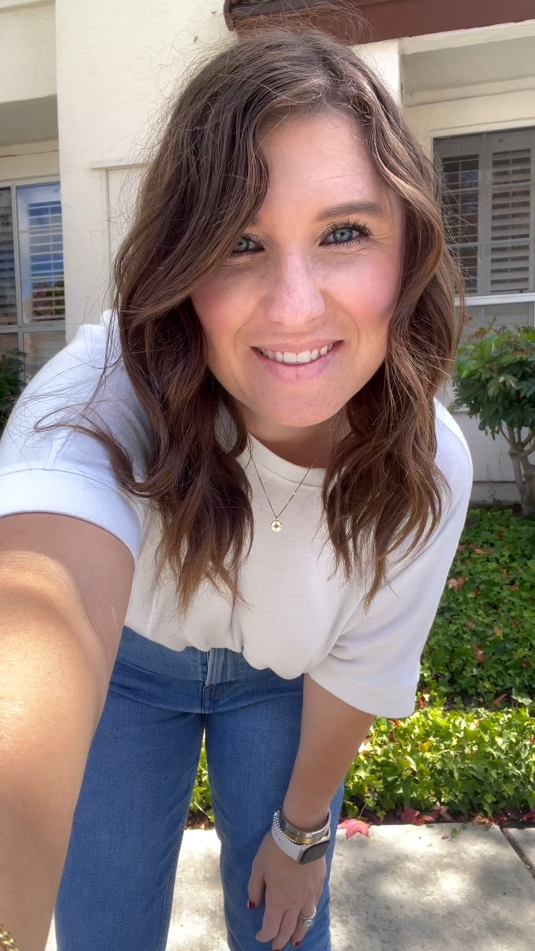 OOTD- love this basic tee and jeans. 🤍 @abercrombie @Kendra Scott @adidas #fyp #outfitinspo #ootd #everydayfashion #basicoutfit 

#LTKFamily #LTKStyleTip #LTKFindsUnder50