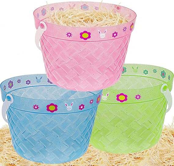 Zcaukya Easter Buckets, 3 Packs Clear Plastic Kids Easter Baskets with Handles, Empty Plastic Eas... | Amazon (US)