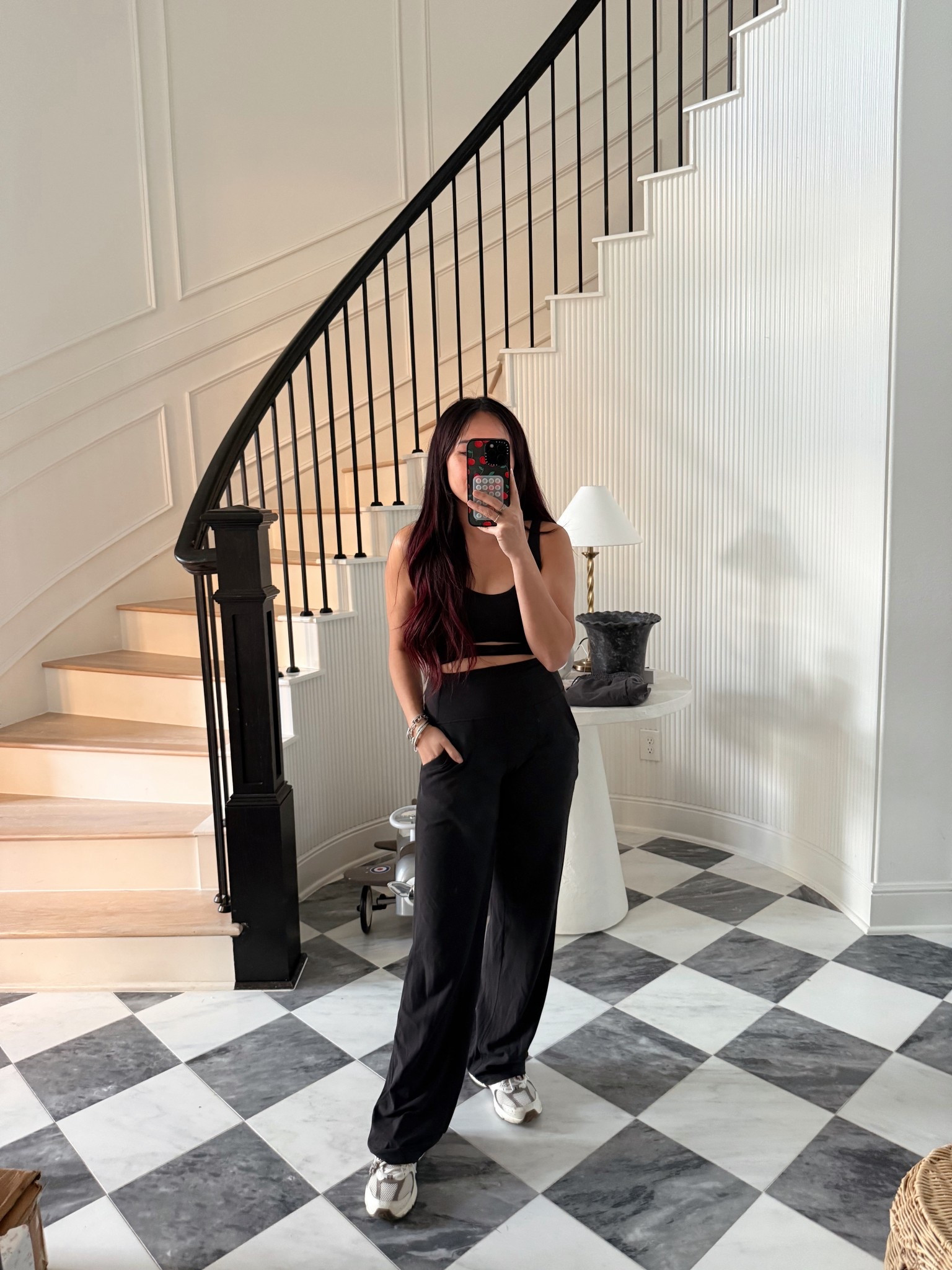 Lululemon pants run TTS I'm
Wearing a short length and sports bra I sized up 