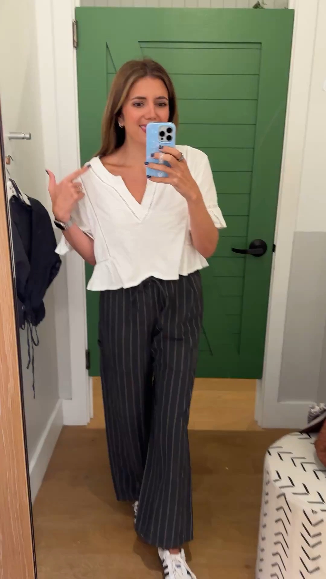 25% - 35% off Aerie now! @aerie new arrivals bringing the cool mom outfit vibes.

OBSESSED with this ruffle tee! Striped pants perfect for casual everyday outfits.

Wearing a size small in the tee and pants. 

#LTKSaleAlert #LTKFindsUnder50 #LTKOver40