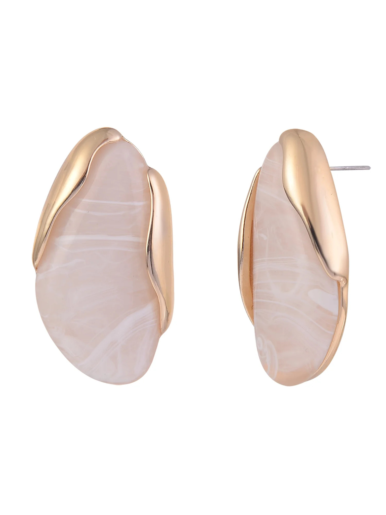 Time and Tru Women's Acrylic Swirl Natural Goldtone Post Earrings | Walmart (US)