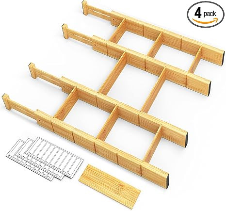 SpaceAid Bamboo Drawer Dividers with Inserts and Labels, Kitchen Adjustable Drawer Organizers, Ex... | Amazon (US)