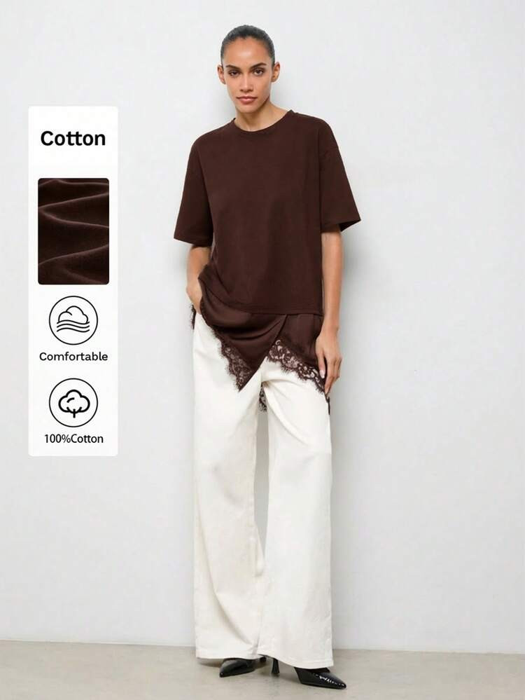 MAIJA Casual Summer Short Sleeve Oversized Tee, Top Y2k Mother's Day Country Concert Dark Brown T... | SHEIN