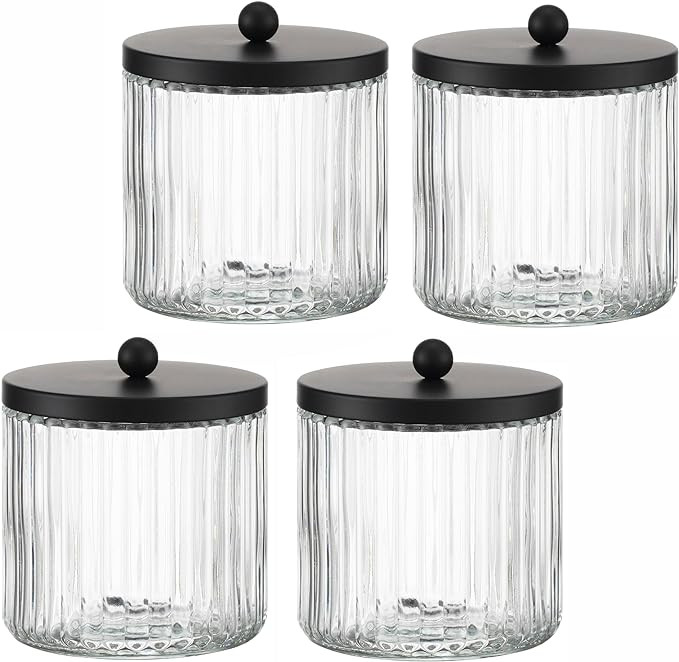 KMwares 2-Pack Glass Qtip Holder Dispenser Set - Bathroom Canister Storage Organizer for Cotton B... | Amazon (US)