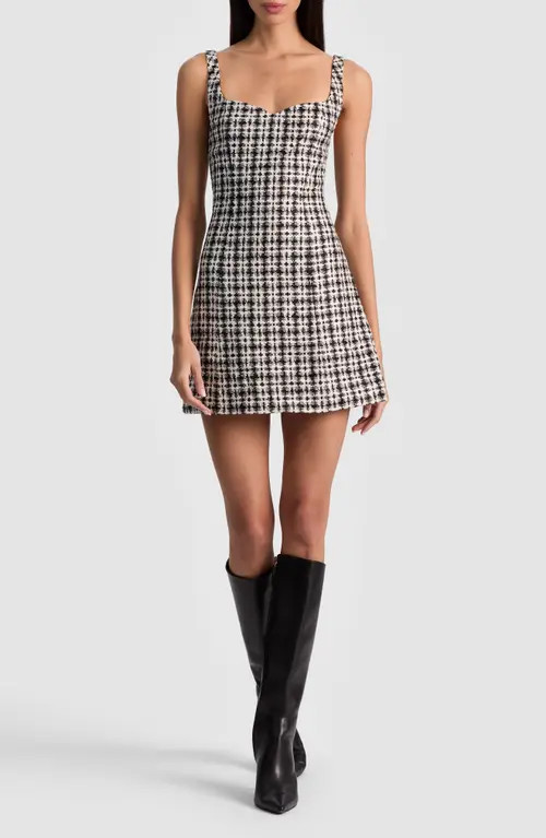 Alice + Olivia Eve Sweetheart Neck Tweed Minidress in Black/Off White at Nordstrom, Size 4 | Nordstrom