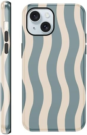 Gestreift Handyhülle für iPhone 15 Hülle 6,1", Aesthetic Blau Weiß Stripes Striped Muster Mot... | Amazon (DE)