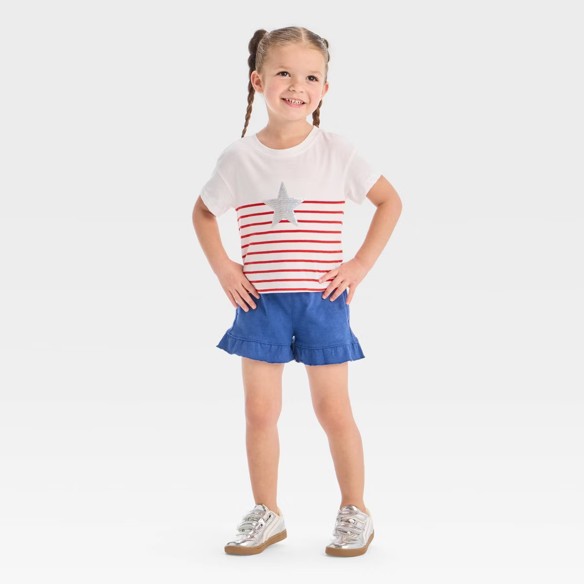 Toddler Girls' Americana Striped Shirt & Shorts Set - Cat & Jack™ | Target