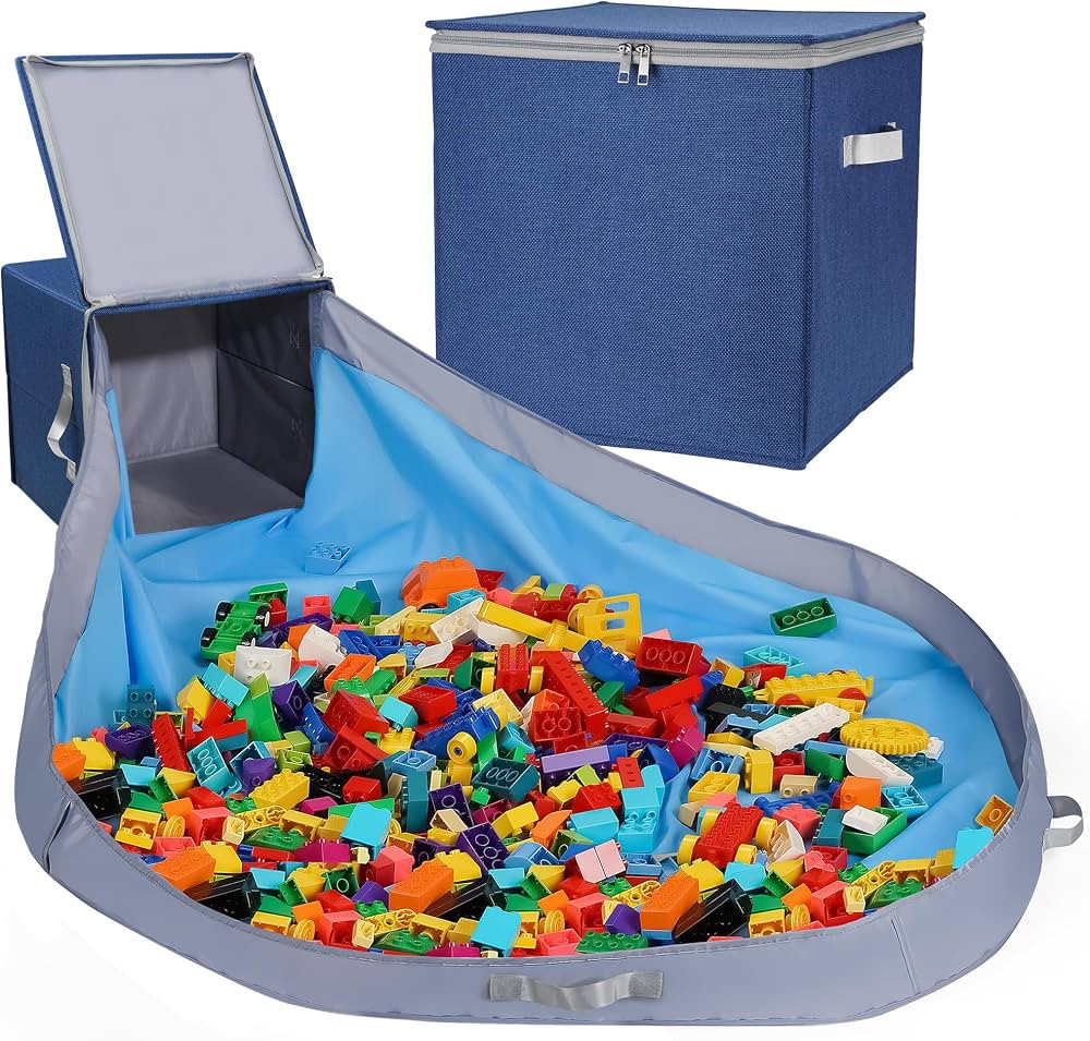 SAM AND MABEL Toy Storage Basket and Play Mat - 13"x13"x13" Stackable and Foldable Cube Toy Organ... | Amazon (US)