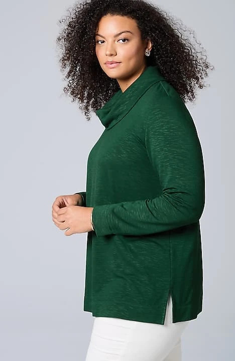 Brushed-Fleece Cowl-Neck Knit Top | J. Jill