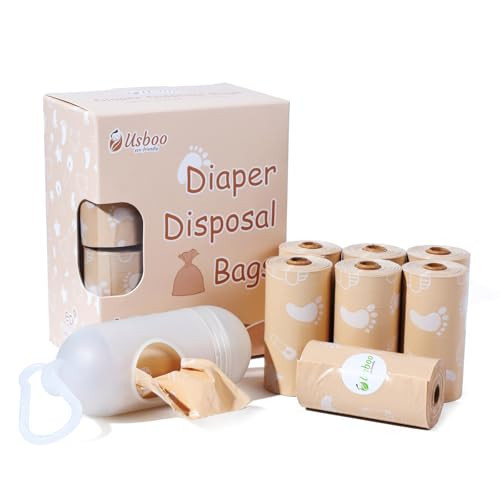 USBOO Diaper Bags Disposable, Biodegradeable Dirty Diaper Bag (8 Refill Rolls/120 Pack) with Dispenser | Essential for Travel and Quick Change on The Go | Baby Poop Bags | Unscented | Amazon (US)