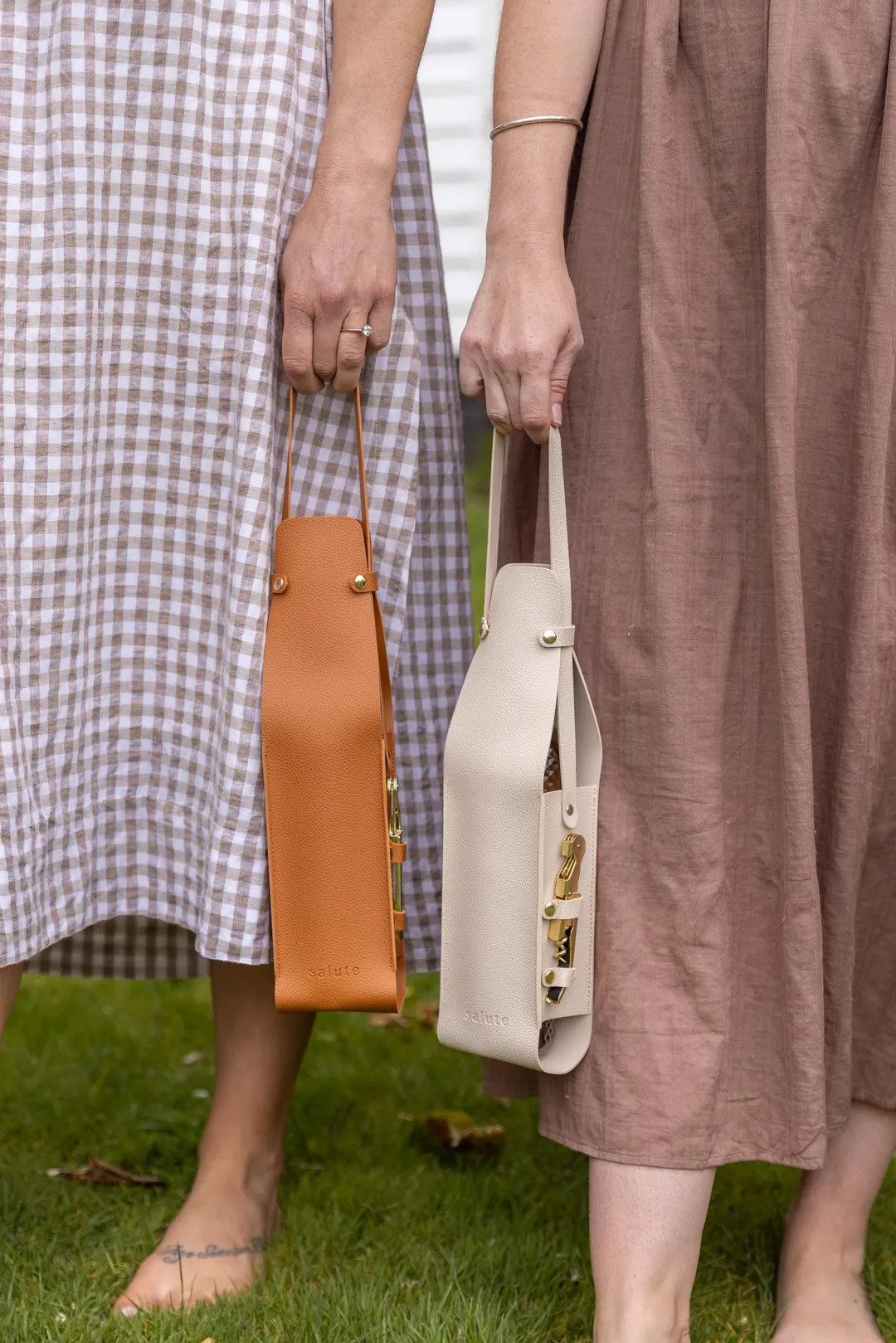 Salute Cream Tan Wine Bottle Carrier With Corkscrew Vegan Leather Tote Gift Bag Corporate Gift Pi... | Etsy (US)