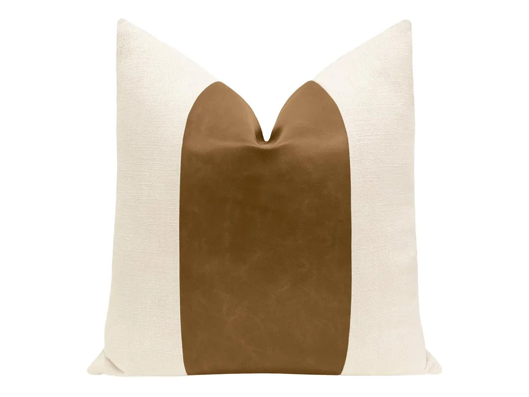 Panel : Faux Leather // Sable | Leather Stripe | Brown Pillow | Linen + Brown Leather Pillow | - ... | Etsy (Global)